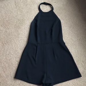 Black backless halter romper